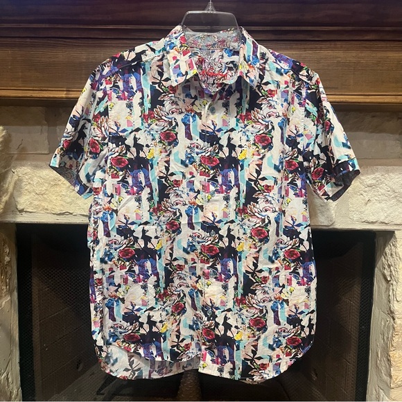 Robert Graham Aviation Short Sleeve Button-Up Shirt Multi Color Floral Print - Picture 1 of 10